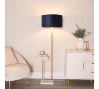 Valuelights Tavel Gold Floor Lamp With Table And Velvet Drum & Gold Inner Lamp Shade & Bulb In Dark Navy Dark Navy One Size