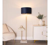 Tavel Gold Floor Lamp with Table and Velvet Drum & Gold Inner Lamp Shade & Bulb ValueLights Dark Navy One Size