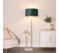 Tavel Gold Floor Lamp with Table and Velvet Drum with Gold Inner Lamp Shade ValueLights Bottle Green One Size