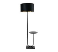 ValueLights Tavel Black Velvet & Gold Shade Black Floor Lamp with Table & Bulb