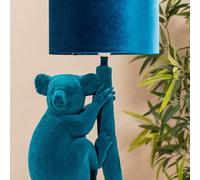 Valuelights Teal Velvet Koala Bedside Table Lamp With A Drum Lampshade Animal Bedroom Light - Bulb Included