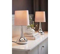 MiniSun | Modern Chrome Teardrop Touch Table Lamps with Pink Fabric Shades | Table Lamps, Home Décor & Improvement Essential | Set of 2