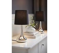 MiniSun | Modern Chrome Teardrop Touch Table Lamps with Black Fabric Shades | Table Lamps, Home Décor & Improvement Essential | Set of 2