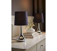 ValueLights Teardrop Pair Compact Fabric Shades Brushed Chrome Touch Table Lamps in Navy ValueLights Navy