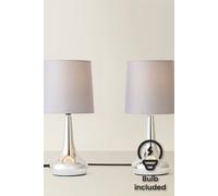 Valuelights Teardrop Pair Of Chrome Touch Table Lamps With Grey Shade And Bulbs