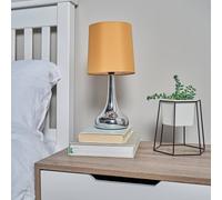 MiniSun | Modern Chrome Teardrop Touch Table Lamps with Mustard Fabric Shades | Table Lamps, Home Décor & Improvement Essential | Set of 2 | Includes 5W LED Bulbs [3000K Warm White]