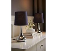 ValueLights | Silver Chrome Teardrop Touch Dimmer Table Lamps with Navy Blue Shade | Home Décor, Bedside & Desk Lamp | Includes Bulb