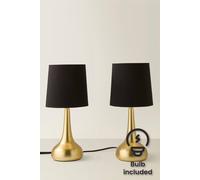 Valuelights Teardrop Pair Fabric Shades Brushed Gold Touch Table Lamps With Bulbs In Black Black