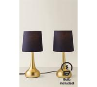 Valuelights Teardrop Pair Fabric Shades Brushed Gold Touch Table Lamps With Bulbs In Navy Navy