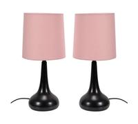 Valuelights Teardrop Pair Of Black Touch Table Lamps With Pink Shade And Bulbs