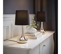 MiniSun | Modern Chrome Teardrop Touch Table Lamps with Black Fabric Shades | Table Lamps, Home Décor & Improvement Essential | Set of 2