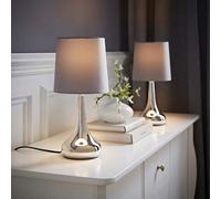 Valuelights Teardrop Pair Of Chrome Touch Table Lamps With Grey Shade