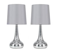 Valuelights Teardrop Pair Of Chrome Touch Table Lamps With Grey Shade And Bulbs