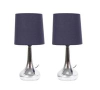 ValueLights | Silver Chrome Teardrop Touch Dimmer Table Lamps with Navy Blue Shade | Home Décor, Bedside & Desk Lamp | Includes Bulb
