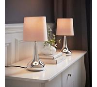 Valuelights Teardrop Pair Of Chrome Touch Table Lamps With Pink Shade