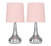 Valuelights Teardrop Pair Of Chrome Touch Table Lamps With Pink Shade And Bulbs
