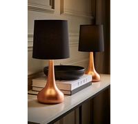MiniSun Pair of Modern Copper Teardrop Touch Bed Side Table Lamps with Black Fabric Shades