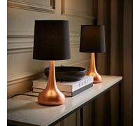 Valuelights Teardrop Pair Of Copper Touch Table Lamps With Black Shade And Bulbs