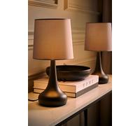 ValueLights | Black Teardrop Touch Dimmer Table Lamps with Grey Pink Shade | Home Décor, Bedside & Desk Lamp | Includes Bulb