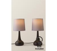 ValueLights Teardrop Pair of Fabric Shades Black Touch Table Lamps with Bulbs in Grey ValueLights Grey