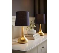 Teardrop Pair of Brushed Gold Touch Table Lamps with Fabric Shade ValueLights Navy One Size