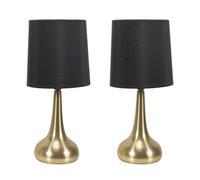 Valuelights Teardrop Pair Of Gold Touch Table Lamps With Black Shade And Bulbs