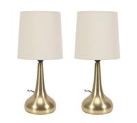 ValueLights Teardrop Pair of Fabric Shades Brushed Gold Bedside Touch Table Lamps in Cream ValueLights Cream
