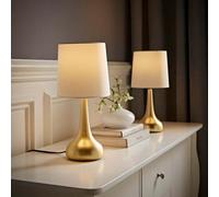 Valuelights Teardrop Pair Of Gold Touch Table Lamps With Cream Shade And Bulbs
