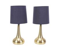 ValueLights Teardrop Pair of Fabric Shades Brushed Gold Bedside Touch Table Lamps in Navy ValueLights Navy