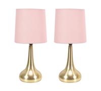 ValueLights Teardrop Pair of Fabric Shades Brushed Gold Bedside Touch Table Lamps in Baby Pink ValueLights Baby Pink