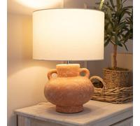 ValueLights Theo Linen Drum Lamp Shade Terracotta Vase Hand Finished Table Lamp & LED Bulb ValueLights Terracotta