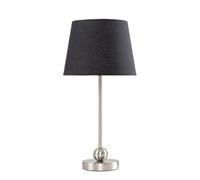 Valuelights Theydon Modern Brushed Chrome Single Stem Metal Ball Table Lamp With Black Tapered Shade