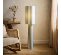 Valuelights Thorley Green And Cream Stripe Drum Shade Full Fabric Midi Floor Lamp