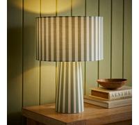 Valuelights Thorley Green And Cream Stripe Drum Shade Full Fabric Table Lamp