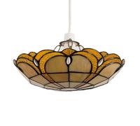 MiniSun | Tiffany Style Amber Jewelled Glass Uplighter Design Ceiling Light Shade | Pendant Lights, Home Décor & Improvement Essential | Includes 6W LED Bulb [3000K Warm White]