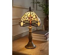Valuelights Tiffany Dragonfly Stained Glass Lamp Shade Antique Brass Table Lamp Multi