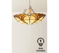 MiniSun | Tiffany Style Amber Jewelled Glass Uplighter Design Ceiling Light Shades | Pendant Lights, Home Décor & Improvement Essential | Set of 2 | Includes 10W LED GLS Bulbs [3000K Warm White]