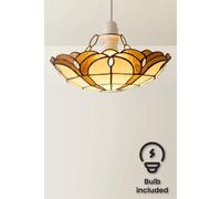 MiniSun | Tiffany Style Amber Jewelled Glass Uplighter Design Ceiling Light Shades | Pendant Lights, Home Décor & Improvement Essential | Set of 2 | Includes 10W LED GLS Bulbs [3000K Warm White]