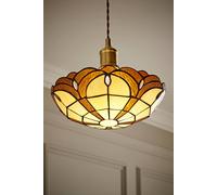 MiniSun | Tiffany Style Amber Jewelled Glass Uplighter Design Ceiling Light Shades | Pendant Lights, Home Décor & Improvement Essential | Set of 2 | 300mm Shade Width