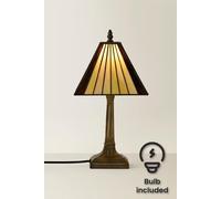 ValueLights Tiffany Traditional Stained Glass Antique Brass Table Lamp & Bulb in Amber ValueLights Amber