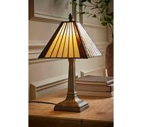 ValueLights Tiffany Traditional Stained Glass Lamp Shade Antique Brass Table Lamp in Amber ValueLights Amber