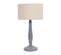 ValueLights Victoria Grey Wood Traditional Table Lamp with Fabric Drum Shade in Natural ValueLights Natural