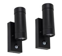MiniSun | Modern Black Up/Down Wall Lights with PIR Motion Sensor | Outdoor Wall Lights, Home Décor & Improvement Essential | Set of 2 | Includes 3W LED Bulbs [3000K Warm White] | Mains Wired