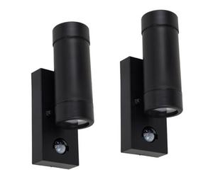 Valuelights Trenley Pair Of Black Ip44 Rated Outdoor Garden Up/down Wall Lights With Pir Motion Sensor With 3W Led Gu10 Bulbs