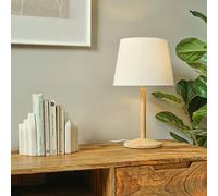 MiniSun | Single Stem Natural Light Wood Table Lamp with a White Drum Shade | Home Décor, Bedside & Desk Lamp