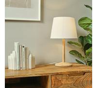 MiniSun | Single Stem Natural Light Wood Table Lamp with a White Drum Shade | Home Décor, Bedside & Desk Lamp