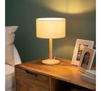 MiniSun | Single Stem Natural Light Wood Table Lamp with a Beige Drum Shade | Home Décor, Bedside & Desk Lamp