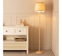 ValueLights Triston Scallop Rust Trim Shade Wooden Floor Lamp & Bulb
