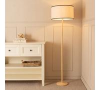 ValueLights Triston Natural Light Wood Floor Lamp with Linen Trim Lamp Shade in Black ValueLights Black