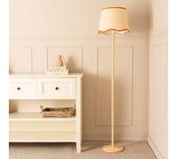 Triston Natural Light Wood Stem Floor Lamp with Scallop Trim Tapered Lamp Shade ValueLights Burnt Orange One Size